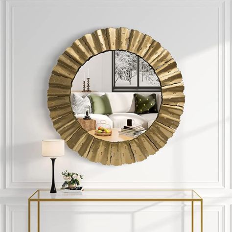 (paid link) Gold Mirror, Handcrafted Round Wall Mirrors Decorative Modern Wall-Mounted Mirrors for Living Room, Entryway, Foyer, Hallway, Bedroom, 32IN Large Wall Mirror Mirrors For Living Room, Round Wall Mirrors, Gold Bedroom Decor, Round Living Room, Mirror Dining Room, Foyer Hallway, Modern Wall Mirror, Gold Bedroom, Large Wall Mirror