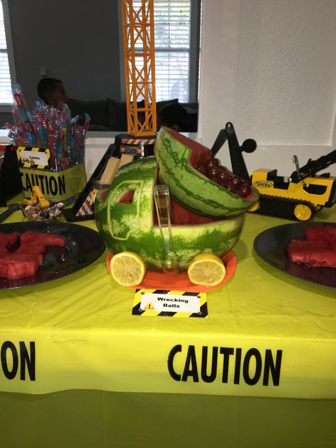 Watermelon Dump Truck Truck Watermelon Carving, Watermelon Construction Truck, Construction Fruit Platter, Dump Truck Veggie Tray, Tonka Party, Construction Zone Birthday Party, Watermelon Ideas, Jeremiah 3, Fruit Platters