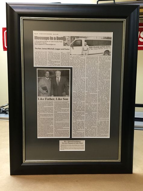 Newspaper Article(After) Custom Framing #Cutout #customframing #multiopenings #window #fillet Framed Newspaper Articles, Newspaper Frame Ideas, Newspaper Article Display, Archival Photo Storage, Newspaper Display, Newspaper Pictures, Framed Newspaper, Newspaper Frame, Newspaper Storage