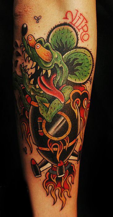 Rat Fink rocket ride! Von Dutch Tattoo, Ratfink Art, Dutch Tattoo, Hot Rod Tattoo, Engine Tattoo, Harley Tattoos, Korean Tattoo, Rat Tattoo, Tattoo Sites