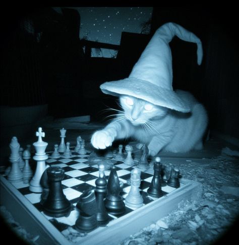 Cat Playing Chess, Funny Icons Pictures, Wizard Pictures, Wizard Pfp, Wizard Core, Wizard Aesthetic, Shadow Wizard, Cat Wizard, Hard Images