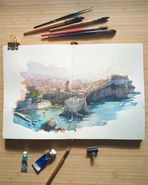 Instagram Digital Sketchbook Ideas, Travel Art Journal, Watercolor Journal, Watercolour Inspiration, Sketchbook Art Journal, 수채화 그림, Anime Drawings Tutorials, Watercolor Sketch, Urban Sketching