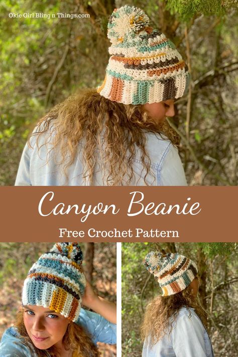 I’m excited to release another piece of my ‘Canyon’ Collection! This is the 3rd and final piece that I will be making with this specific design. My Canyon Beanie will be a go to for your Fall / Winter wardrobe....#freecrochetpattern #canyonbeanie #crochet #crochetbeaniepattern #freebeaniepattern #crochethatpattern #freecrochethatpattern #starstitchbeanie #starstitchhat Crochet Boho Hat Free Pattern, Crocheted Beanies, Sellable Crafts, Boho Beanie, Left Handed Crochet, Crochet Beanie Pattern Free, Curricular Activities, Chemo Beanies, Crochet Beanies