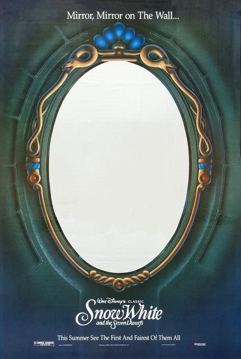 "Mirror Mirror On The Wall": Reflective mylar one sheet movie poster (27"x40") for 1993 re-release of "Snow White." Fun(nish)! [2691x4000] Disney Magic Mirror, Mirror On The Wall Snow White, Snow White Mirror Template, Snow White Mirror Mirror On The Wall, Mirror Mirror On The Wall Snow White, Disney Snow White Wallpaper, Magic Mirror Snow White, Wallpaper Snow White, Evil Queen Mirror