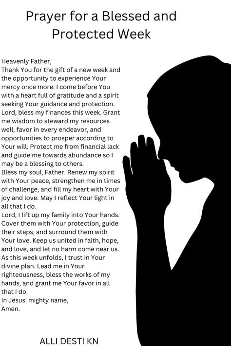 As we step into a new week, let us seek God’s grace to safeguard our finances, nurture our souls, and protect our families. This heartfelt prayer invites His divine favor, wisdom, and peace over every area of our lives.#BlessedWeek #PrayerForGuidance #GodsProtection #FinancialBlessings #FamilyLove #SoulRenewal #TrustInGod #FaithOverFear #AbundanceInChrist Sunday Prayers And Blessings For Family, Prayers For Your Home, Family Protection Prayers, Gods Promises Quotes Encouragement, Prayer For Beauty, Prayer For A New Week, Prayer For Good Health, Prayer For Myself, Prayers For Health And Healing