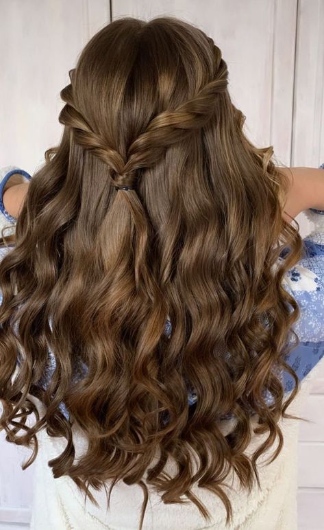 Hair Styles For Loose Hair, Cute Jr Bridesmaid Hairstyles, Hair Style Simple For Girl, Hairstyles Braids For Wedding, Braided Hairstyles For Brown Hair, Hiar Stail For Girl, New Hairstyle For Long Hair, Open Hair With Braids, Heir Staile Girl