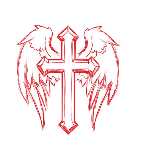 Cross, Wings, Tattoo, Design, Religion, Faith, Hope Tattoo Ideas Cross, Cross With Wings Tattoo, Cruces Tattoo, Tato Salib, Cross With Wings, Cross Drawing, Wing Tattoo Designs, Cross Tattoo For Men, Cross Tattoo Designs