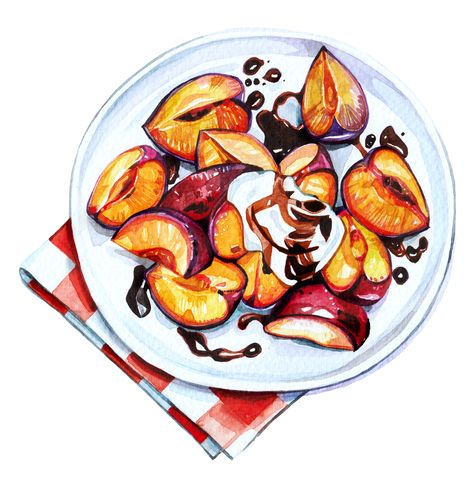 Cooking Light Food Illustrations (Editorial) on Behance Holly Exley, Roasted Plums, Watercolor Food Illustration, Plum Recipes, Light Food, Watercolor Food, Balsamic Glaze, Food Illustration, Cooking Light