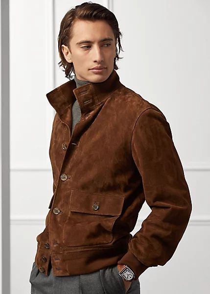 Hayworth Suede Jacket Brown Leather Jacket Men, Tom Ford Leather, Ribbed Jacket, Herren Style, Suede Biker, Suede Blazer, Brown Suede Jacket, Ralph Lauren Purple Label, Brown Jacket