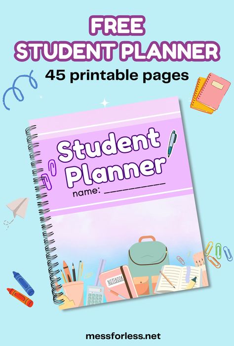 Download our 45 page Free Printable Student Planner and help your child start the school year organized. Kids will learn organization & time management skills. Student Daily Planner Printable Free Templates, School Planner Templates Free Printables, Homeschool Student Planner Printable, Student Planner Printable Free Templates, Free Student Planner Printables, Free Student Planner, School Planner Printables, Student Planner Organization, Homeschooling Printables