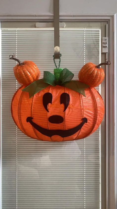 Dollar Tree Fanatics Crafts & Decor & DIY With Freebies 🟢⚪ | My first attempt using the pumpkin wreath frame | Facebook Mickey Mouse Wreath, Minnie Mouse Pumpkin, Dollar Store Inspired Decor, Reindeer Wreath, Mouse Pumpkin, Dollar Tree Pumpkins, Mickey Mouse Pumpkin, Wire Wreath Forms, Diy Halloween Wreath