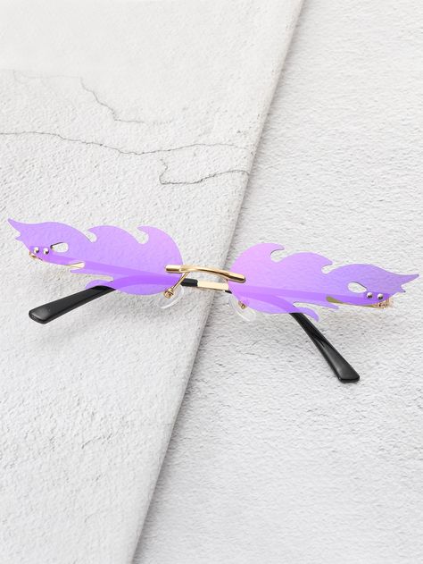 Purple  Collar  Stainless Steel   Embellished   Men Accessories Novelty Glasses, Fancy Glasses, Funky Sunglasses, Purple Flame, Funky Glasses, Flower Sunglasses, Purple Party, Cute Sunglasses, Flame Design