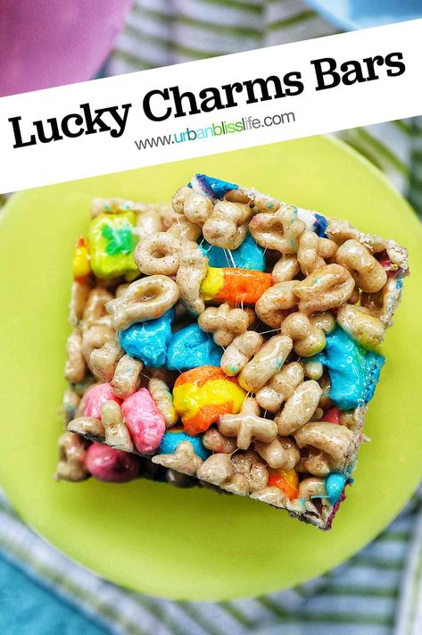 These Lucky Charms Cereal Bars are an easy no-bake dessert. Perfect lunch box or after school snack! Get the easy recipe at UrbanBlissLife.com. Banana Crumb Coffee Cake, Marshmallow Cereal Bars, Lucky Charms Cereal Bars, Marshmallow Cereal, Crumb Coffee Cakes, Lucky Charms Cereal, Treat Bar, After School Snack, Coffee Cake Recipe