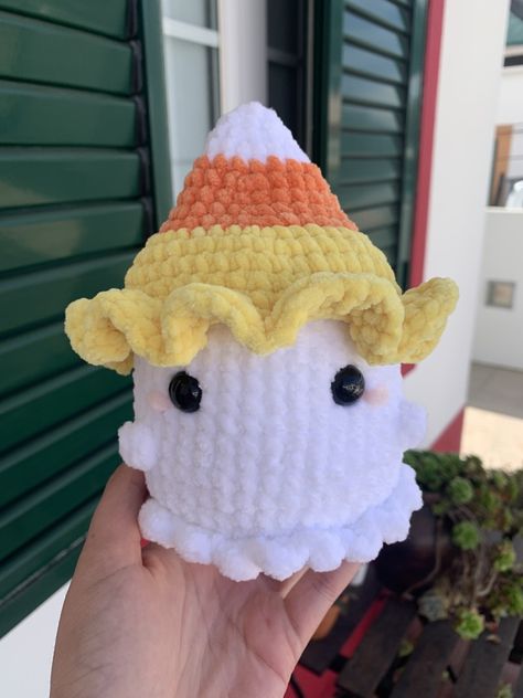 Ghost with a removable candy corn hat crochet plushie - cuteelittlecreations's Ko-fi Shop - Ko-fi ❤️ Where creators get support from fans through donations, memberships, shop sales and more! The original 'Buy Me a Coffee' Page. Candy Corn Crochet, Corn Crochet, Candy Corn Hat, Crochet Candy Corn, Adoption Papers, Crochet Plushie, Beginner Crochet Projects, Honey Bunny, Beginner Crochet