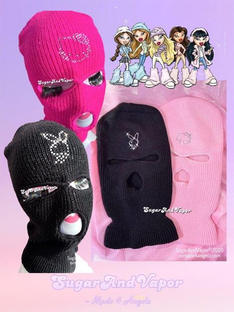 Pink Ski Mask Baddie, Hello Kitty Ski Mask, Bunny Hello Kitty, Knitted Ski Mask, Ski Masks, Apartment Checklist, Bunny Head, Mask Fashion, Custom Bling