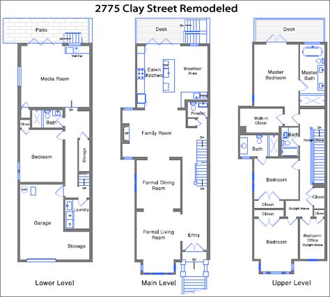 Remodeled clay street San Francisco Townhouse Floor Plan, Townhouse Layout, San Francisco Townhouse, Victorian House Floor Plans, Victorian Floor Plans, San Francisco Victorian Houses, Studio Apartment Floor Plans, Narrow House Designs, Sims Inspiration