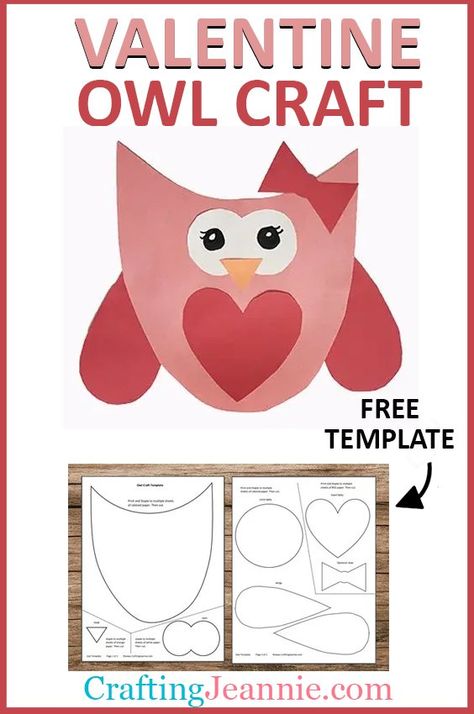 This Valentine Owl craft (with TEMPLATE) is super easy and fun! Make it for the classroom, preschool or Valentine's day party. Get the Free Template and Step-by-Step instructions to make enough for your preschool valentines day craft. #CraftingJeannie #ValentinesDay #OwlCraft #preschoolvalentinesdaycrafts #valentinecraft #valentineowl Valentine Crafts Preschool, Boy Scout Crafts, Free Craft Templates, Preschool Valentine Crafts, Simple Owl, Classroom Preschool, Owl Templates, Prek Crafts, Storytime Ideas