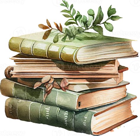 Old Book Watercolor Illustration Books And Flowers, Book Watercolor, Books Png, Architecture Drawing Sketchbooks, Diy Spring Wreath, Watercolor Books, Cool Books, Card Toppers, Mixed Media Art Journaling