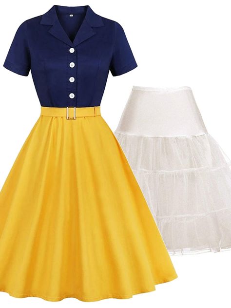 Vintage 1950s Dresses 50 Style, Vintage Full Skirt Petticoat For Costume, White Retro Full Skirt, Fitted Retro Petticoat With Cancan, Vintage Petticoat With Ruffled Skirt For Costume, Vintage White Petticoat For Party, 50s Housewife Dress, Housewife Dress, Grease Costumes