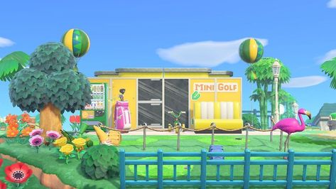 Acnh Golf Course, Acnh Mini Golf, Acnh Mini Builds, Animal Crossing Designs, Tropical Core, Mini Golf Course, Acnh Inspo, Putt Putt, Mini Golf