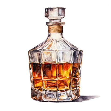 10 Whiskey Bottle Clipart, Whiskey Carafe Clipart, Printable Watercolor Clipart, High Quality Jpgs, Digital Download, Paper Crafts - Etsy Turkey Painting Glass Watercolor, Whiskey Bottle Art, Alcohol Bottle Art, Whiskey Drawing, Whiskey Illustration, Alcohol Illustration, Whiskey Bottle Crafts, Watercolor Objects, Gamma Rays