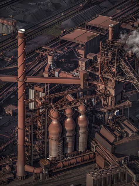 STAHLWERK on Behance Factories Aesthetic, Factory Photography, Earthy Colours, North Rhine Westphalia, Aerial Photograph, Contemporary Photography, Contemporary Artist, Photography Projects, Aerial Photography