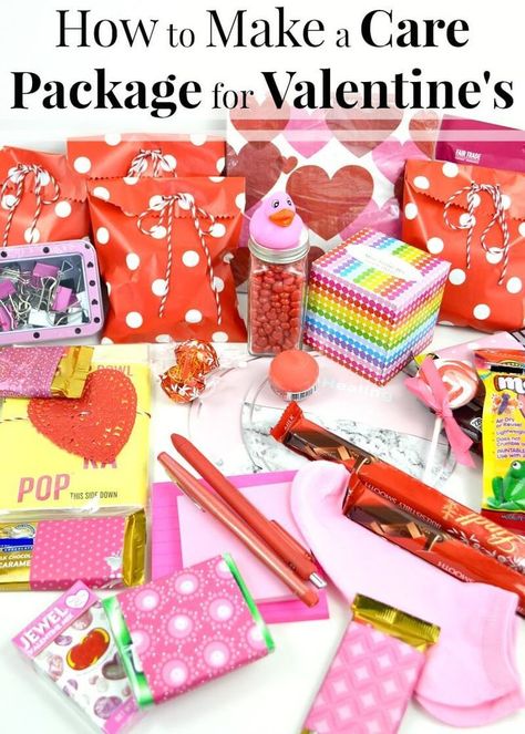 Red and pink care package items - Comprehensive list of tips on how to make a care package for Valentine's Day for college students and military members. Pink Sticky Notes, Red Journal, Care Package Ideas, Pink Lip Balm, Pink Marker, Military Care Package, Pink Pens, Package Ideas, Valentine's Day Games