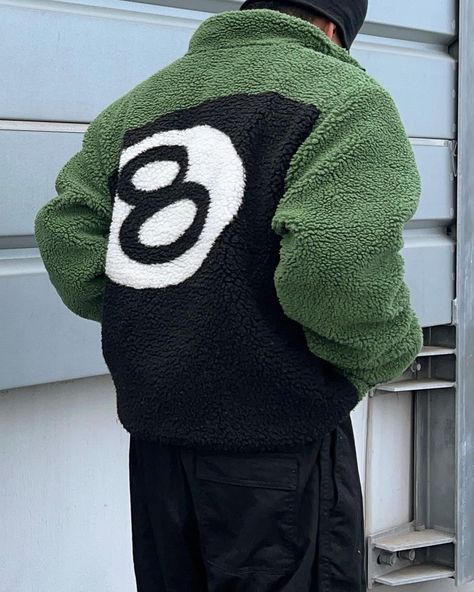 Stussy 8 Ball Fleece, 8 Ball Fleece, Y2k Winter Jacket, Fleece Jacket Outfit, Stussy 8 Ball, Black Men Fashion Urban, Fleece Outfit, Y2k Winter, Mens Trendy Outfits