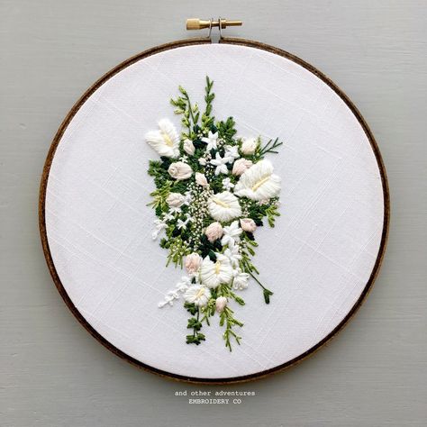 Cascading White Anthurium Bouquet Embroidery by And Other Adventures Embroidery Co Crochet Cardigan For Beginners, Anthurium Bouquet, Crochet A Sweater, Bouquet Embroidery, Wedding Embroidery, Being Honest, Diy Embroidery Patterns, Brazilian Embroidery, 자수 디자인