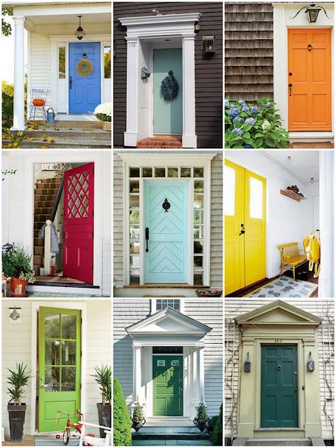 Happy-colored front door ideas. Tan Siding, Doors Colors, Colored Doors, Colored Door, Modern Shutters, Bright House, Black Shutters, Door Paint, Door Colors