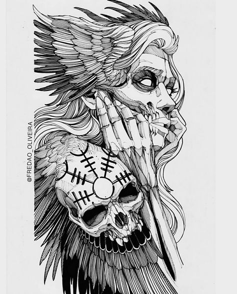 Valkary Tattoo, Norse Valkyrie Tattoo, Valkyries Mythology, Valkyrie Tattoo Design Norse Mythology, Valkyrie Art Drawings, Viking Valkyrie Tattoo Design, Valkyrie Tattoo Design, Nordic Mythology Tattoo, Viking Female Warrior Tattoo