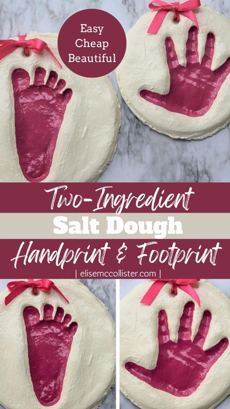 Salt Dough Holiday Crafts, Diy Kids Christmas Ornaments Hand Prints, 6 Month Old Christmas Crafts, Christmas Salt Dough Handprint, Simple Christmas Crafts Toddlers, Salt Dough Footprint Reindeer, Homemade Christmas Gifts From Newborn, Foot Print Crafts For Kids Christmas, Christmas Gifts From Newborn Diy