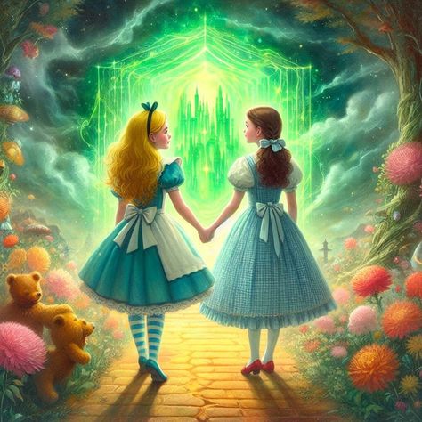 Alice and Dorothy Dorothy And Alice Tattoo, Dorothy And Alice, Dorothea Aesthetic, Alice And Dorothy, Alice In Wonderland Fanart, Alice In Wonderland Cartoon, Dorothy Wizard Of Oz, Alice In Wonderland Artwork, Alice In Wonderland Illustrations