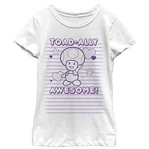 Fifth Sun Nintendo Girls' Toad-Ally Awesome T-Shirt Toadally Awesome, Mushroom Kingdom, Pug Shirt, Mario Party, The Mushroom, Girls Tees, Toad, Cool Tees, Striped Tee