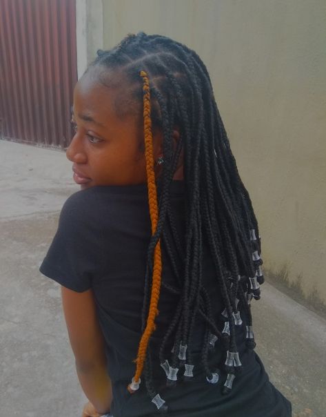 Knotless yarn braids with beads Yarn Braids With Beads, Yarn Braids, Protective Hairstyle, Braids With Beads, Medium Hair, School Work, Medium Hair Styles, Hair Wrap, Knot