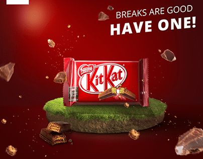 Kitkat Advertisement Poster, Kitkat Poster Design, Kitkat Advertisement, Kitkat Ads, Chocolate Advertising Design, Sustainable Poster, Chocolate Ads, Creative Snapchats, Starbucks Chocolate