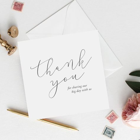 Thank You For Sharing Our Day With Us Wedding Card | Wedding Thank You Card | Guest Thank You Card Bridesmaid Wine Label, Corporate Event Design, Groom Card, Bridesmaid Wine, Calling Card, Thank You Messages, Cursive Writing, Bridesmaid Cards, Thank You Card Template