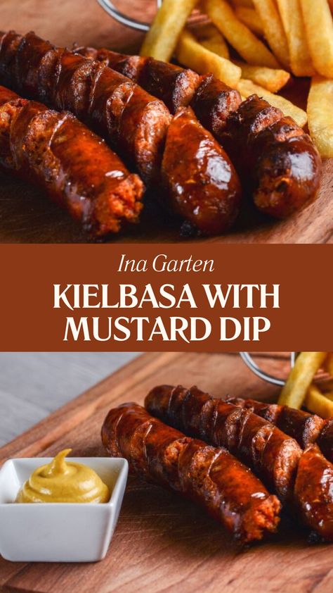 Ina Garten Kielbasa With Mustard Dip Ina Garten Kielbasa With Mustard Dip, Smoked Kielbasa, Grilled Kielbasa, Kielbasa Recipe, Olive Oil Mayonnaise, Themed Baking, Barefoot Contessa Recipes, Mustard Dip, Crockpot Appetizers