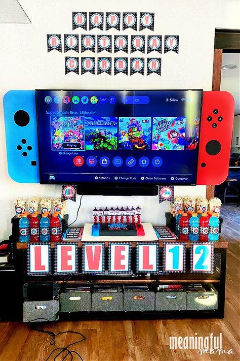 Switch Birthday Party Ideas, Nintendo Switch Birthday Party, Switch Birthday Party, Nintendo Switch Birthday Party Ideas, Nintendo Switch Birthday, Gamers Party Ideas, Nintendo Birthday Party, Boys 8th Birthday, Nintendo Party