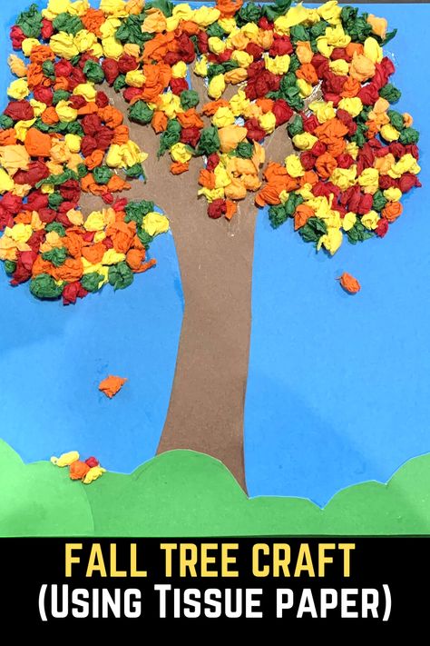 Fall Tree Crafts For Kids, Paper Tree Craft, Tissue Paper Trees, Fall Tree Craft, Brown Tissue Paper, Easy Preschool Crafts, Tissue Paper Craft, Fall Tree Painting, Autumn Craft