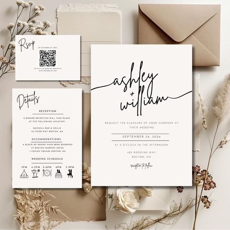 Modern Invite | Simple Editable Invite Template | Minimal Wedding Invites With Qr Code | Boho Wedding Invitation Suite | Qr Code Rsvp Wedding Invitations Timeline, March Wedding Invitations, Who To Invite To Your Wedding, Minimal Wedding Invitations, Qr Code Wedding Invitations, Wedding Invitations With Qr Code, Wedding Invitations Qr Code, Aesthetic Wedding Invitations, Minimalistic Wedding Invitations