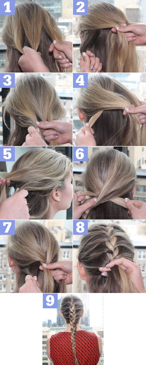 French Braid Photo Tutorial - How To French Braid Hair - Seventeen Straight Shag, Longer Pixie, How To French Braid, French Braids Tutorial, Braids Step By Step, French Braid Ponytail, Hairstyles Straight, Asymmetrical Hairstyles, French Braid Hairstyles