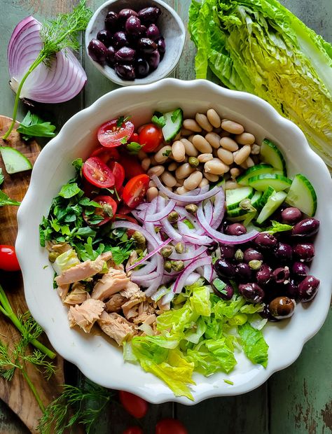 Mediterranean White Bean and Tuna Salad | The Lemon Apron White Bean Tuna Salad, White Bean And Tuna Salad Recipes, Tuscan Tuna And White Bean Salad, Mediterranean White Bean Salad, Bean And Tuna Salad, Bean Pasta Salad, Tuna Cannellini Bean Salad, Tuna And White Bean Salad, Tuna Salad Recipes