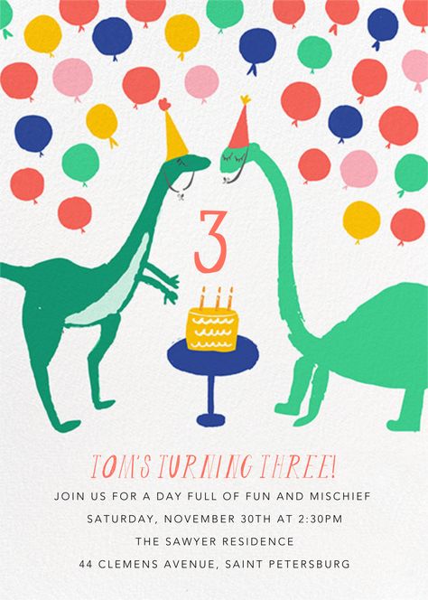 Dinosaur Themed Birthday Party, Dinosaur Birthday Invitations, Kids Birthday Party Invitations, Dino Party, Dinosaur Birthday Party, Birthday Invitations Kids, Third Birthday, Dinosaur Party, Online Invitations