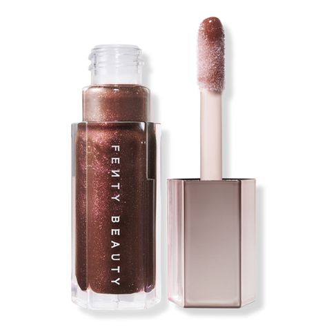 Free Shipping at $35. Shop Hot Chocolit Gloss Bomb Universal Lip Luminizer FENTY BEAUTY by Rihanna Hot Chocolit Gloss, Glittery Lip Gloss, Fenty Gloss, Fenty Beauty Gloss Bomb, Lipgloss Lips, Brown Lipstick, Luminizer, Eye Makeup Art, Lashes Makeup