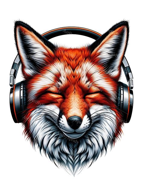 Parties Decorations, Closed Eyes, Fox Art, Music Themed, Clipart Design, Red Fox, Tumbler Sublimation, Digital Clip Art, Creative Process