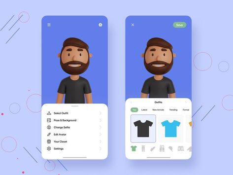 a virtual clothing app screens having avatar for changing outfits and other useful options App Design Trends, Pc Photo, Save Outfits, Mobile App Design Inspiration, Like Video, Graphic Design Ads, App Design Inspiration, Mobile App Ui, Mobile App Design