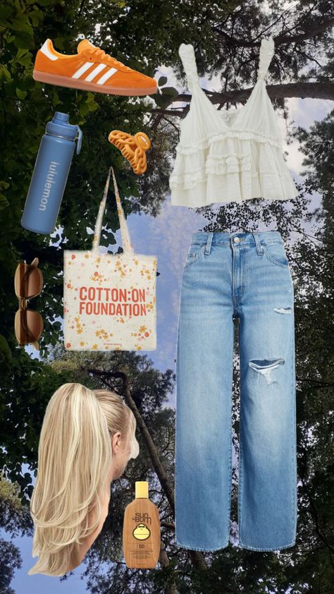 #outfitinspo #jeans #denim #sambas #adidas #cute #cottagecore #forest #hiking #summer #blonde Sambas Adidas, Cottagecore Forest, Forest Hiking, Hiking Summer, Adidas Samba Outfit, Cute Cottagecore, Summer Blonde, Samba Outfit, Cottagecore Outfits