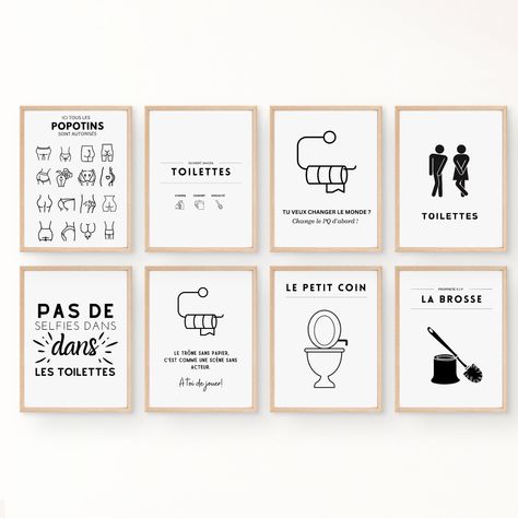 INSTANT DOWNLOAD - DIGITAL PRODUCT - NO PHYSICAL ITEM SHIPPED Transform your restroom space in style with our exclusive set of 9 Printable Posters. Each poster brings a modern and humorous touch to your wall decoration, creating a unique atmosphere in your toilet. Download and print these minimalist posters for an instant transformation of your toilet into a trendy space full of personality. Ideal for adding a note of humor and modernity to your interior, this set of toilet posters is perfect fo Decoration Wc, Bathroom Wall Art Modern, Posters To Print, Toilet Pictures, Toilet Humor, Minimalist Posters, Deco Poster, Printable Posters, Decoration Originale