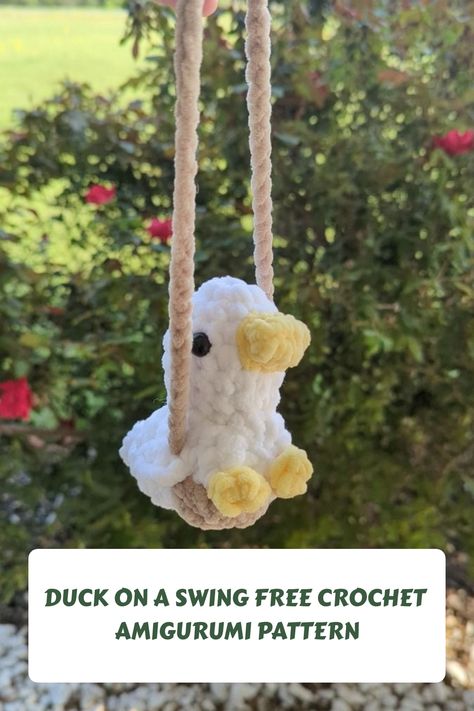 Duck on a Swing - Pattern by IG @cookie.crochet #Crochet Cookie Crochet, Crochet Duck, Rear View Mirror Hanger, Free Crochet Amigurumi, Advanced Crochet, Mirror Hangers, Crochet For Beginners, Crochet Patterns Amigurumi, Beautiful Crochet